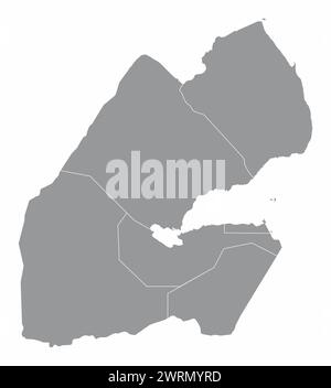 Mappa amministrativa di Gibuti isolata su sfondo bianco Illustrazione Vettoriale