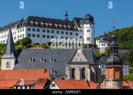 Vista su Stolberg con St Chiesa Martini, torre e castello di Saigerturm, Harz, Sassonia-Anhalt, Germania, Europa Copyright: MarkusxLange 1160-5348 Foto Stock