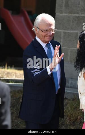 Città del Messico, Messico. 13 marzo 2024. 13 marzo 2024, città del Messico, Messico: Il re svedese Carl XVI Gustaf parte dopo la loro visita ai villaggi per bambini SOS il secondo giorno della visita di Stato svedese in Messico. Il 13 marzo 2024 a città del Messico, Messico. (Foto di Carlos Tischler/ Eyepix Group/ABACAPRESS.COM) credito: Abaca Press/Alamy Live News Foto Stock