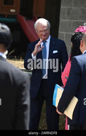 Città del Messico, Messico. 13 marzo 2024. 13 marzo 2024, città del Messico, Messico: Il re svedese Carl XVI Gustaf parte dopo la loro visita ai villaggi per bambini SOS il secondo giorno della visita di Stato svedese in Messico. Il 13 marzo 2024 a città del Messico, Messico. (Foto di Carlos Tischler/ Eyepix Group/ABACAPRESS.COM) credito: Abaca Press/Alamy Live News Foto Stock