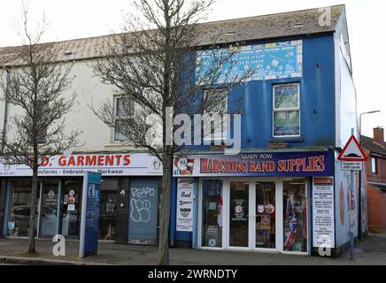 Forniture per marching Band a Sandy Row, nel sud di Belfast Foto Stock