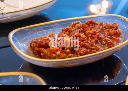 Antipasti meze o mezze, selezione di piccoli piatti serviti come antipasti in albanese, bosniaco, armeno, levantino, turco, bulgaro, greco, Egitto Foto Stock