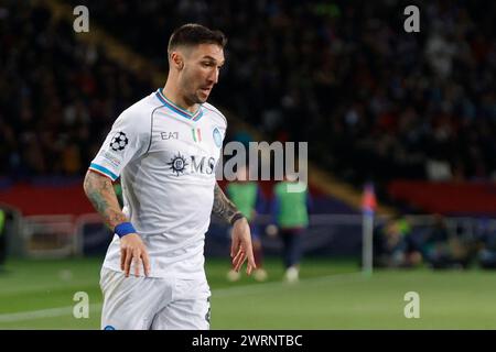 Barcellona, Napoli, SPAGNA. 12 marzo 2024. Matteo Politano del Napoli reagisce durante il round di UEFA Champions League 16 della partita di andata e ritorno FC Barcellona - SSC Napoli allo stadio Olimpico Lluis Companys di Barcellona, il 12 marzo 2023 (Credit Image: © Ciro De Luca/ZUMA Press Wire) SOLO PER USO EDITORIALE! Non per USO commerciale! Foto Stock