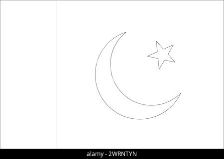 Bandiera Pakistan - sottile struttura a reticolo con contorno vettoriale nero isolata su sfondo bianco. Pronto per la colorazione. Illustrazione Vettoriale