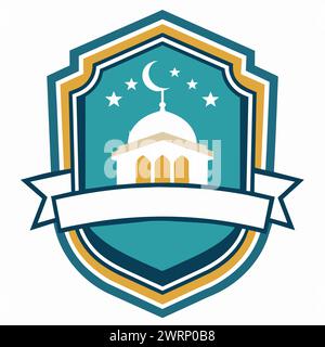 Motivo vettoriale intricato e simmetrico ispirato alle tradizioni artistiche islamiche, che incorpora disegni geometrici, sfondo bianco pulito, adatto per badge Illustrazione Vettoriale