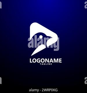 vettore di design del logo per la riproduzione di file multimediali con uccelli Illustrazione Vettoriale