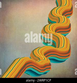 Schemi a spirale e forme d'onda colorate su sfondo beige - illustrazione Foto Stock