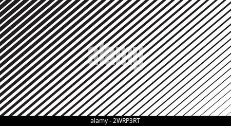 Sbiadimento delle linee diagonali. Strisce parallele inclinate nere su sfondo bianco. Le strisce dritte oblique vengono stampate con effetto gradiente. Striature inclinate Illustrazione Vettoriale