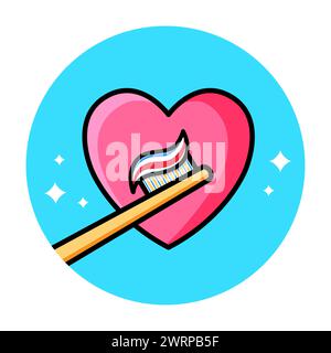 Poster che spazzolano i denti. Scheda di apprendimento per bambini. Immagine per odontoiatria. Illustrazione vettoriale in stile cartone animato. Illustrazione Vettoriale