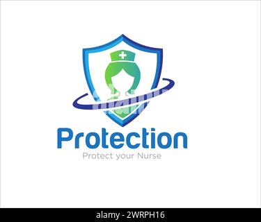 disegni del logo di protezione infermieri o assicurazione infermieri per il servizio medico e sanitario Illustrazione Vettoriale