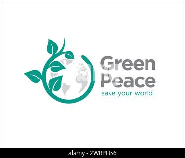 design del logo world green peace per il logo della comunità nature world Illustrazione Vettoriale