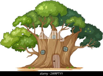 Illustrazione vettoriale di una casa sull'albero stravagante Illustrazione Vettoriale