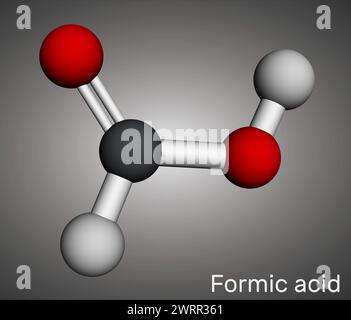 Acido formico, molecola di CH2O2 di acido metanoico. Modello molecolare. Rendering 3D. Illustrazione Foto Stock