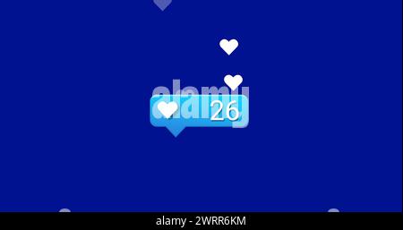 Icona del cuore sulla bolla vocale con numeri crescenti su sfondo blu Foto Stock
