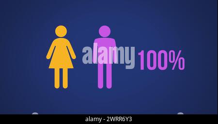 Il grafico mostra la rappresentazione del sesso che si riempie di viola e giallo su uno sfondo blu scuro 4K. Foto Stock
