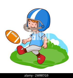 Bambino che gioca a rugby. Giocatore di football americano. Foto Stock