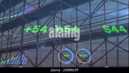 Immagine dell'elaborazione dei dati finanziari su ponteggi Foto Stock