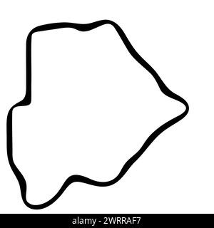 Mappa semplificata del paese del Botswana. Contorno uniforme dell'inchiostro nero su sfondo bianco. Semplice icona vettoriale Illustrazione Vettoriale
