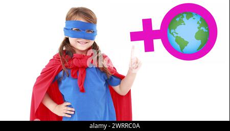 Immagine del globo sul simbolo femminile sulla ragazza supereroina Foto Stock