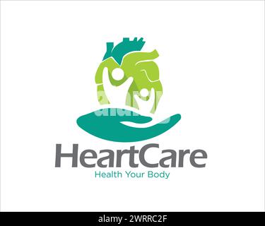 design del logo di cura del cuore della famiglia per il medico e consultare il logo di servizio Illustrazione Vettoriale