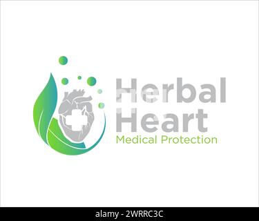 disegni logo di cura del cuore di erbe per medico e consultare logo Illustrazione Vettoriale