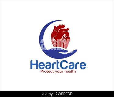 design del logo per la cura delle mani del cuore per il logo di protezione medica Illustrazione Vettoriale