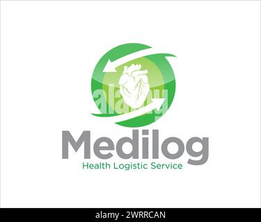 logistica medica per la medicina del cuore e il logo del servizio di salute Illustrazione Vettoriale