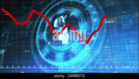 Immagine dell'elaborazione dei dati finanziari sulla scansione dell'oscilloscopio con il simbolo del cancelletto su sfondo nero Foto Stock