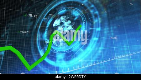 Immagine dell'elaborazione dei dati finanziari sulla scansione con il simbolo dell'euro su sfondo nero Foto Stock