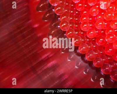 palline di gelatina rossa e riflessi in una ciotola, sfondo astratto Foto Stock