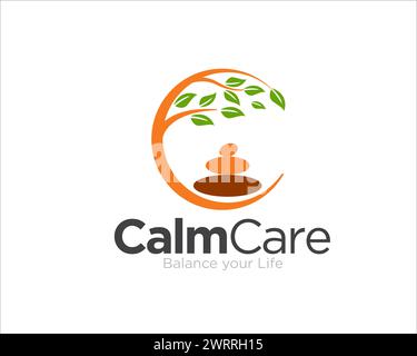 design del logo calm care per l'equilibrio della salute e la salute mentale Illustrazione Vettoriale