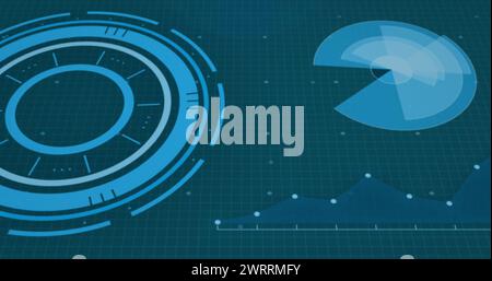 Immagine del lucchetto sugli scanner, grafico e rete di connessioni sull'interfaccia scura Foto Stock