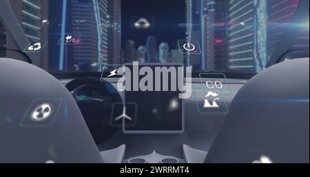 Un concetto per un gioco di immagini in realtà virtuale che simula la guida attraverso una città Foto Stock