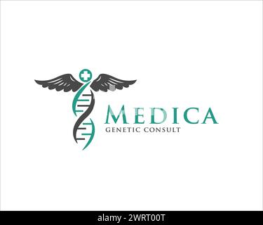 disegni del logo dna caduceus per il logo del servizio medico e sanitario Illustrazione Vettoriale