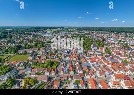 Vista di Krumbach nella valle di Kammeltal nella Svevia bavarese Foto Stock