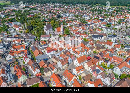 Vista di Krumbach nella valle di Kammeltal nella Svevia bavarese Foto Stock