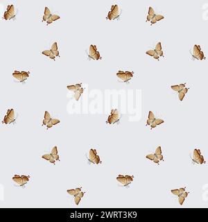 Farfalle marroni, motivo minimalista senza cuciture ad acquerello su sfondo azzurro. Per l'uso in design, tessuti, tessuti, scrapbooking, carta da parati, legatura Foto Stock