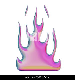 Fiamma 3D. Elemento Y2K alla moda. Colorato rosa a fuoco acceso con effetto gradiente lucido. Rendering 3D. Illustrazione isolata. Foto Stock