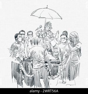 Illustrazioni di Lord Ganesh Chaturthi. Festival dell'India. Illustrazione Ganesh Foto Stock