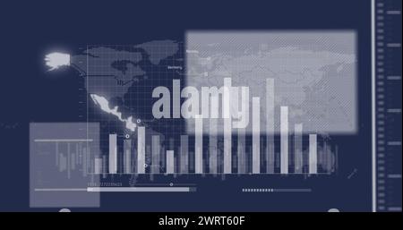 Immagine dei dati finanziari e della mappa mondiale sullo sfondo della marina Foto Stock