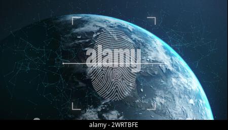 Immagine dell'impronta biometrica e della scansione dell'oscilloscopio sul globo Foto Stock