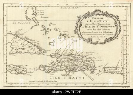 "Carte de i'Isle d'Hayti…ou St. Domingue, Hispaniola Bahamas. BELLIN 1754 mappa Foto Stock