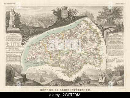 Département de la SEINE-INFÉRIEURE. Senna-marittima. LEVASSEUR 1856 vecchia mappa Foto Stock