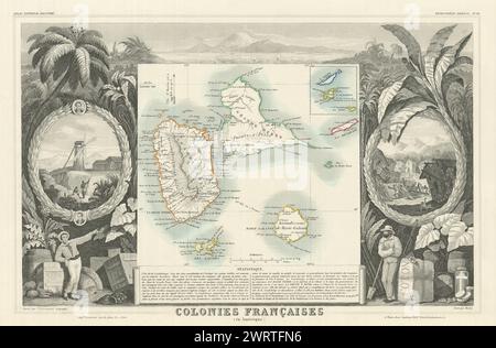 COLONIE FRANCESI EN AMÉRIQUE. Guadalupa caraibica. LEVASSEUR 1856 vecchia mappa Foto Stock