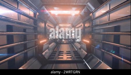 Immagine dell'interfaccia digitale con più icone sul tunnel luminoso sullo sfondo Foto Stock