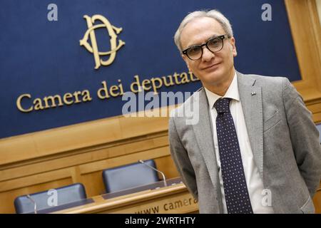 Roma, Italia. 14 marzo 2024. Francesco Gallo SCN durante la conferenza stampa per la firma dellÕaccordo elettorale LIBERTË tra Sud Chiama Nord e ex italexit tenutasi presso la camera dei deputati a Roma, Gioved“ 14 marzo 2024 (foto Mauro Scrobogna/LaPresse) Francesco Gallo SCN durante la conferenza stampa per firmare l'alleanza LIBERTÀ tra Sud Chiama Nord e ex italexit tenutasi presso la camera dei deputati di Roma, giovedì 14 marzo 2024 (foto di Mauro Scrobogna/LaPresse) crediti: LaPresse/Alamy Live News Foto Stock