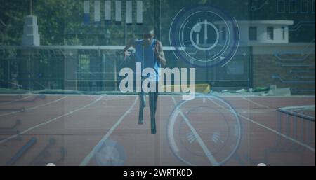 Immagine dell'elaborazione dei dati su un corridore afroamericano disabile Foto Stock