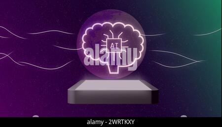 Immagine dell'elaborazione dei dati dell'IA sullo schermo del computer Foto Stock