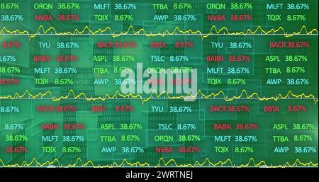 Immagine del mercato azionario e codifica binaria su sfondo verde Foto Stock