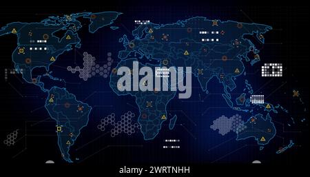 Immagine dei marcatori e dell'elaborazione dei dati sulla mappa mondiale Foto Stock